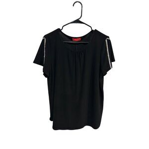 Love Scarlett Embellished Rhinestone Trim Short Sleeve Blouse Size Large Glam